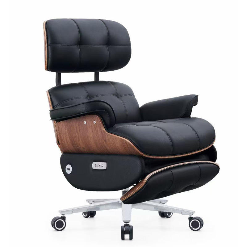 Chaise de bureau électrique de luxe en cuir de vache véritable, fauteuil inclinable électrique moderne pour patron, PDG, cadre, grand fauteuil